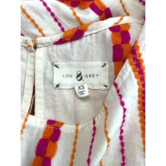 Lou & Grey Tunic Dress Size XS Embroidered Colorful Striped 3/4 Sleeve Short - Picture 8 of 16
